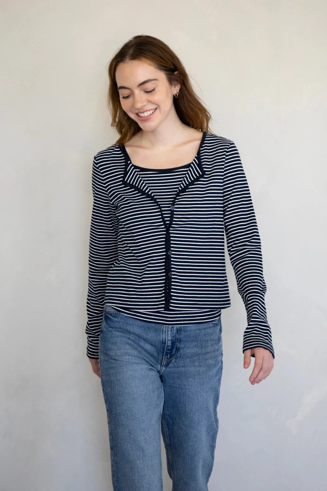 Paula Tank   Sweater Set Navy   Ivory