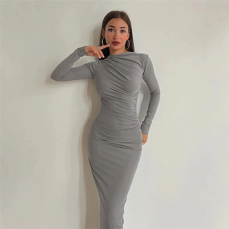 #PB Elegant Ruched Long Bodycon Dress