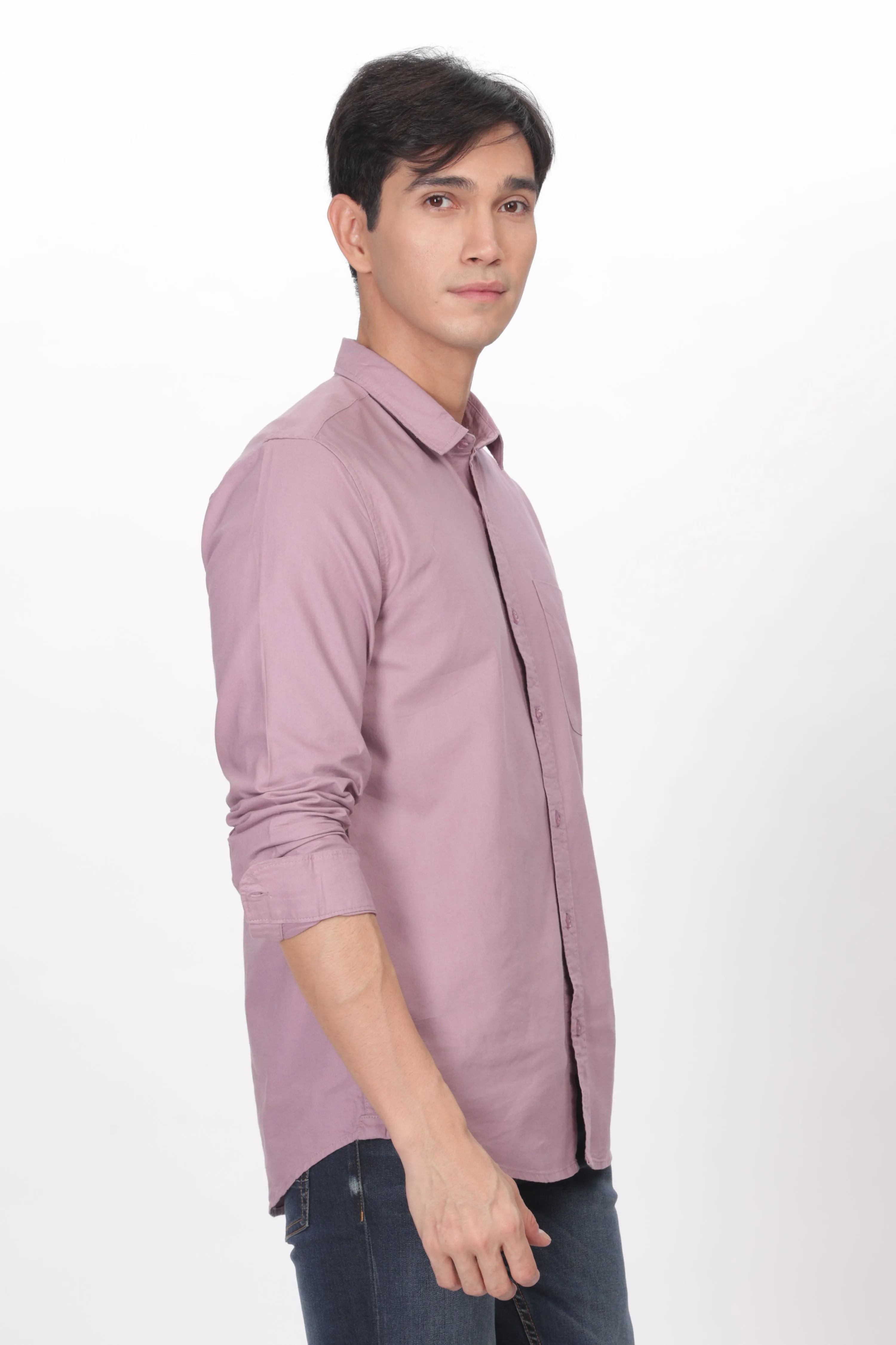 Peach Regular Fit Plain Full Sleeve Shirt