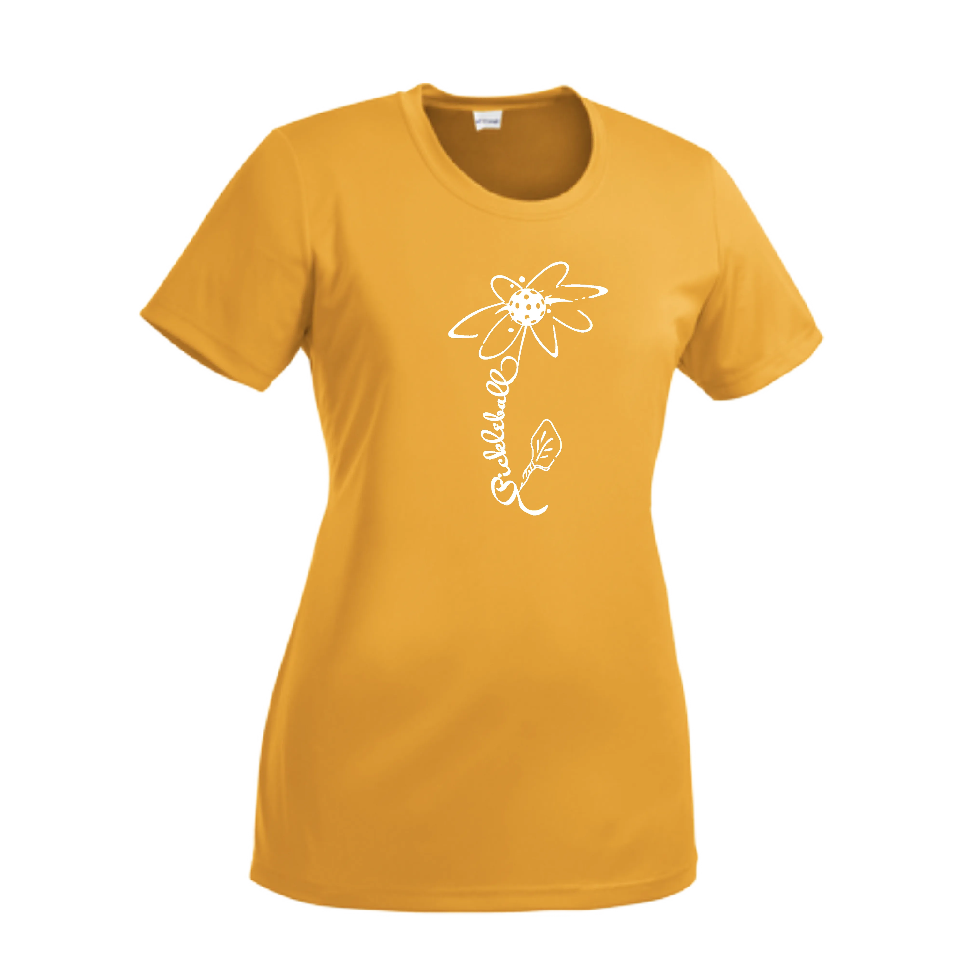 Pickleball Flower (White Yellow) | Women’s Short Sleeve Crewneck Pickleball Shirts | 100% Polyester