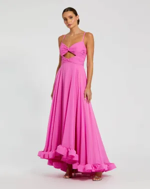 Pink Spaghetti Strap Chiffon Sweetheart High Low Gown - Candy Pink