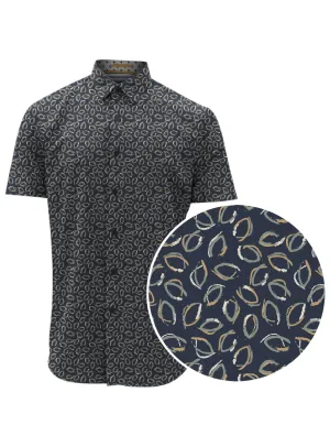Point Zero Men's All-Over Abstract Print Short Sleeve Shirt - Navy Mix