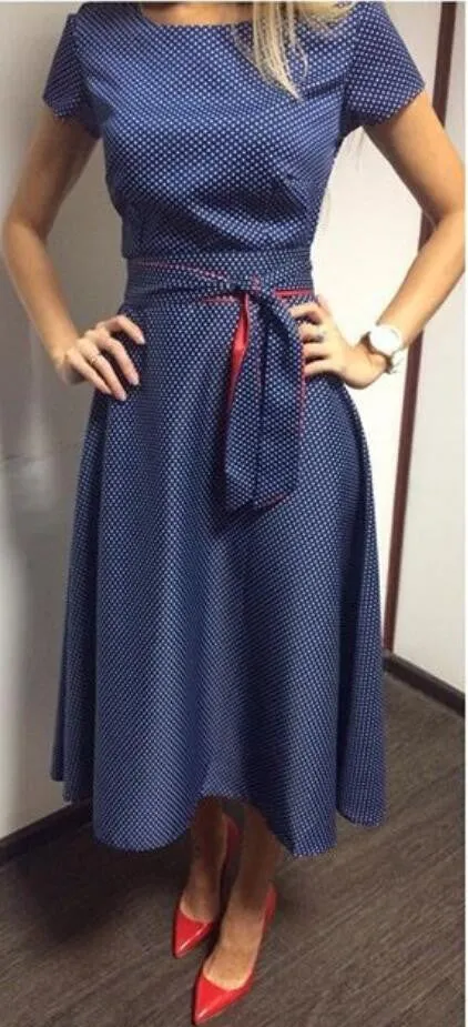 Retro Hepburn Style Point A-line Long Dress