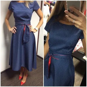 Retro Hepburn Style Point A-line Long Dress