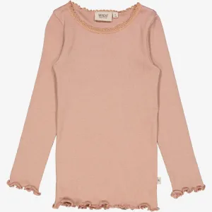 Rib T-Shirt Lace LS - rose dawn
