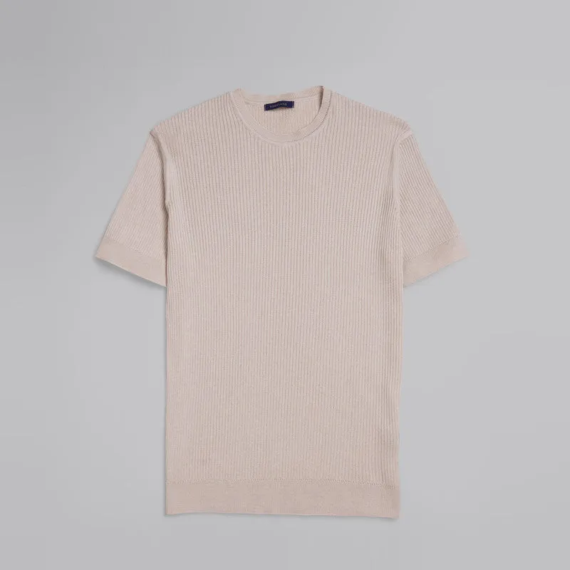 Ribbed Knit Round Neck T-shirt - BEIGE