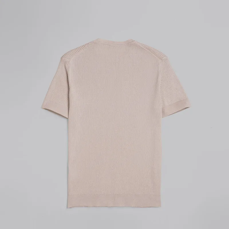 Ribbed Knit Round Neck T-shirt - BEIGE