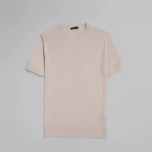 Ribbed Knit Round Neck T-shirt - BEIGE