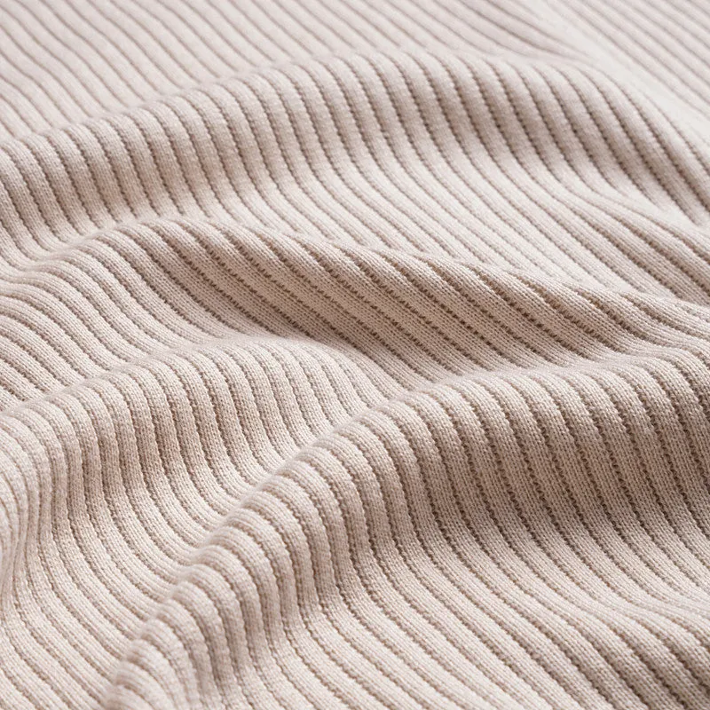 Ribbed Knit Round Neck T-shirt - BEIGE