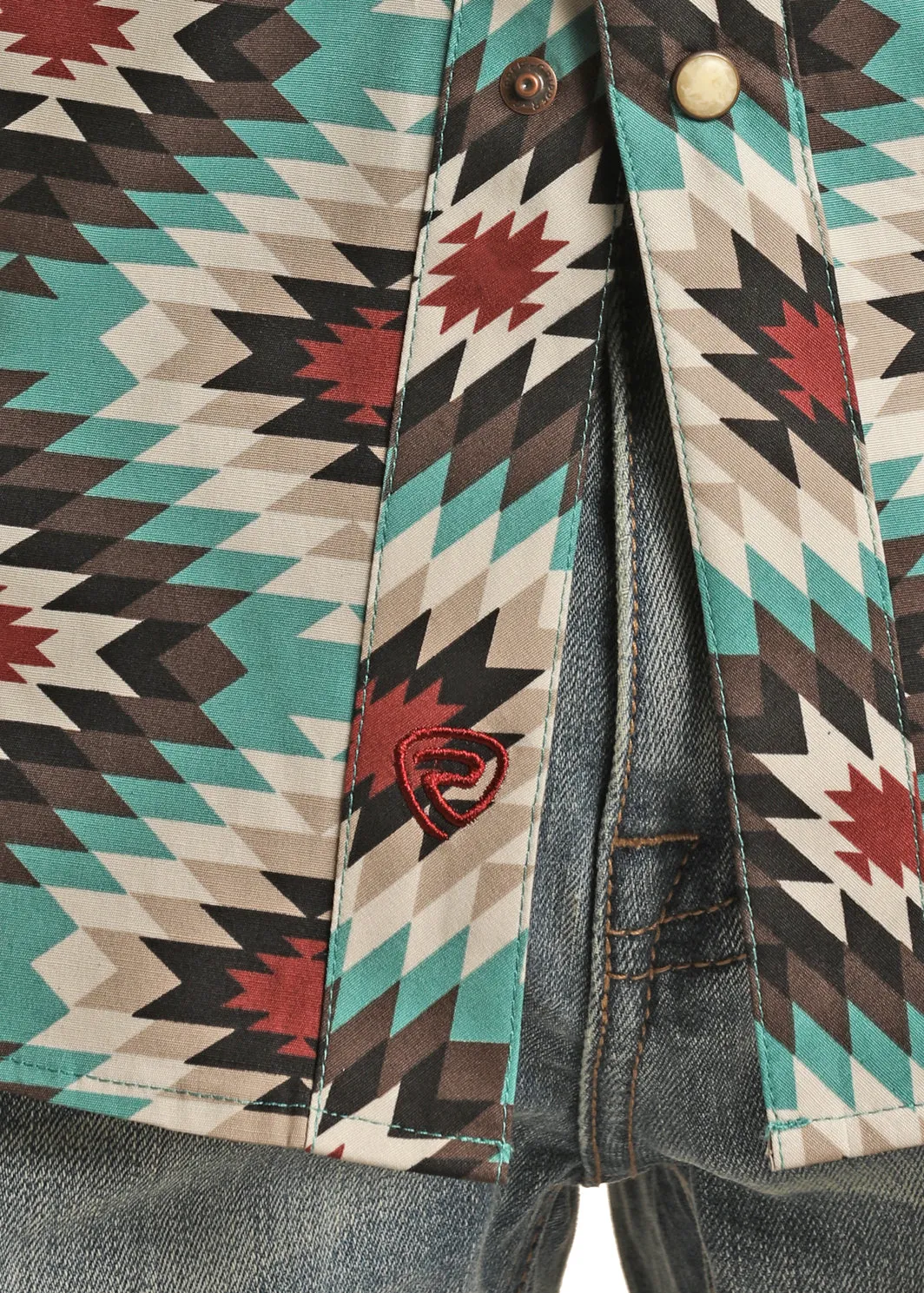 ROCK & ROLL DENIM MENS LONG SLEEVE AZTEC WOVEN SNAP