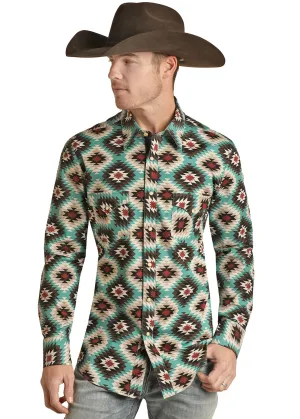ROCK & ROLL DENIM MENS LONG SLEEVE AZTEC WOVEN SNAP