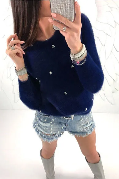 Scoop Beadings Long Sleeves Regular T-shirt
