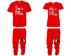 She's Mine & He's Mine Couple Matching T-Shirts & Jogger Pants – 4-Piece Set: Men’s and Women’s Styles Sold Separately