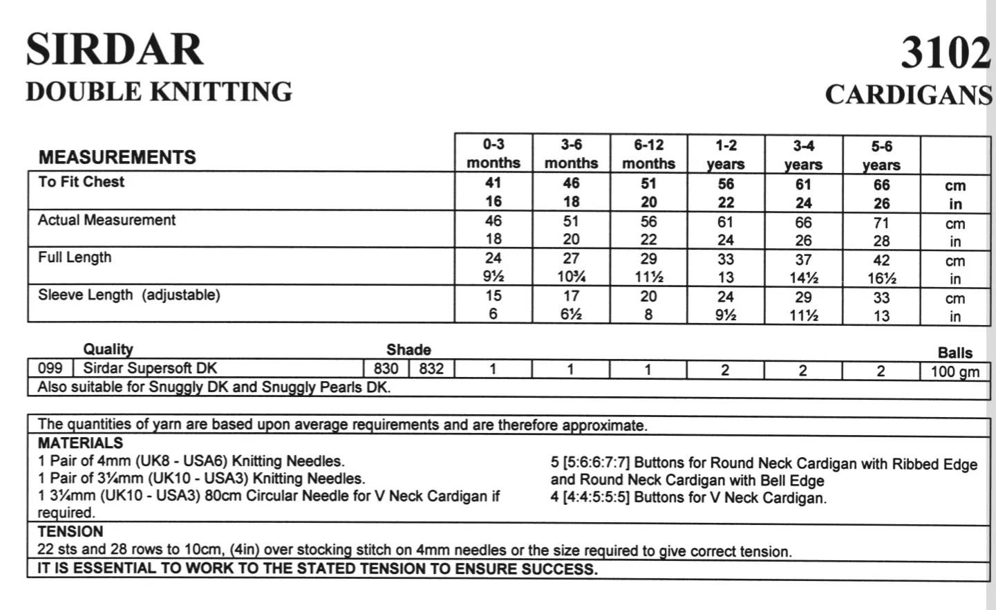 Sirdar Baby Double Knit Cardigans Knitting Pattern 3102