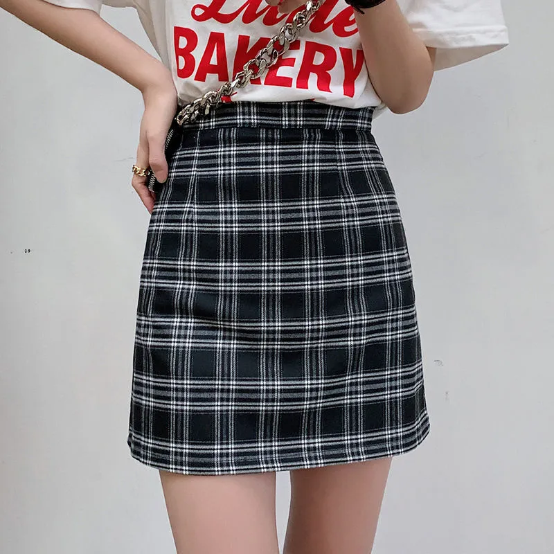 Skirts Women Retro Plaid Summer Mini Skirt A line Ulzzang High Waist