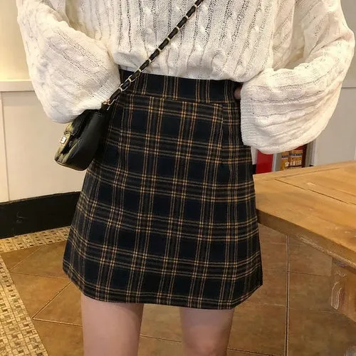 Skirts Women Retro Plaid Summer Mini Skirt A line Ulzzang High Waist