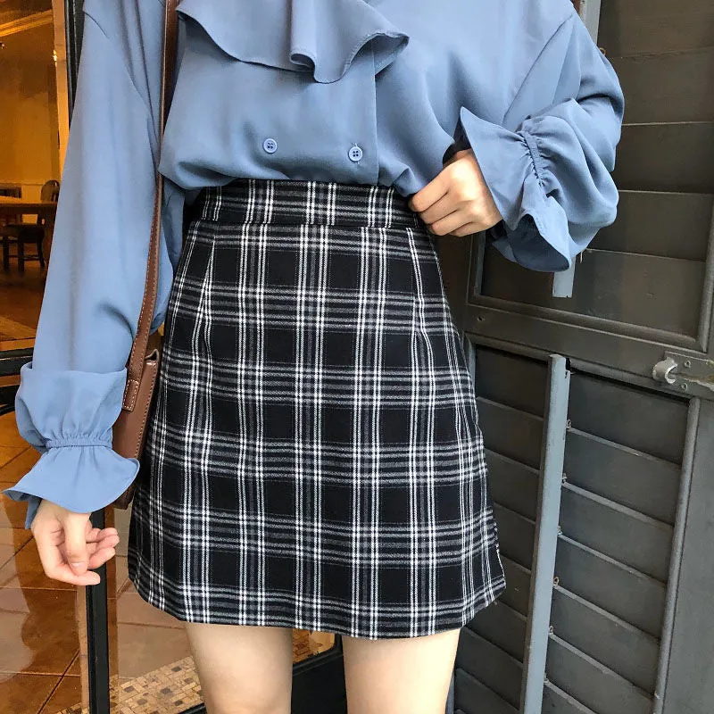 Skirts Women Retro Plaid Summer Mini Skirt A line Ulzzang High Waist