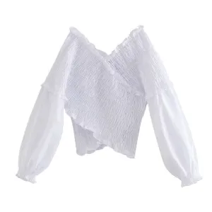 SMOCKED DETAIL CROSSOVER TOP