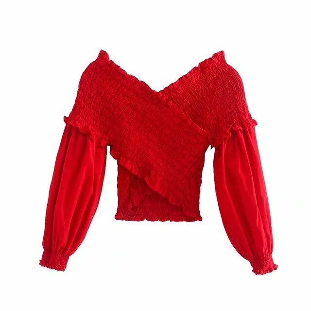 SMOCKED DETAIL CROSSOVER TOP