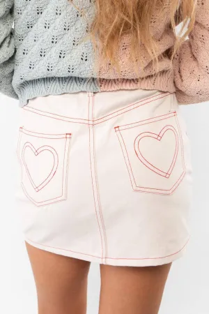 Stitched With Love Pink Denim Heart Skirt