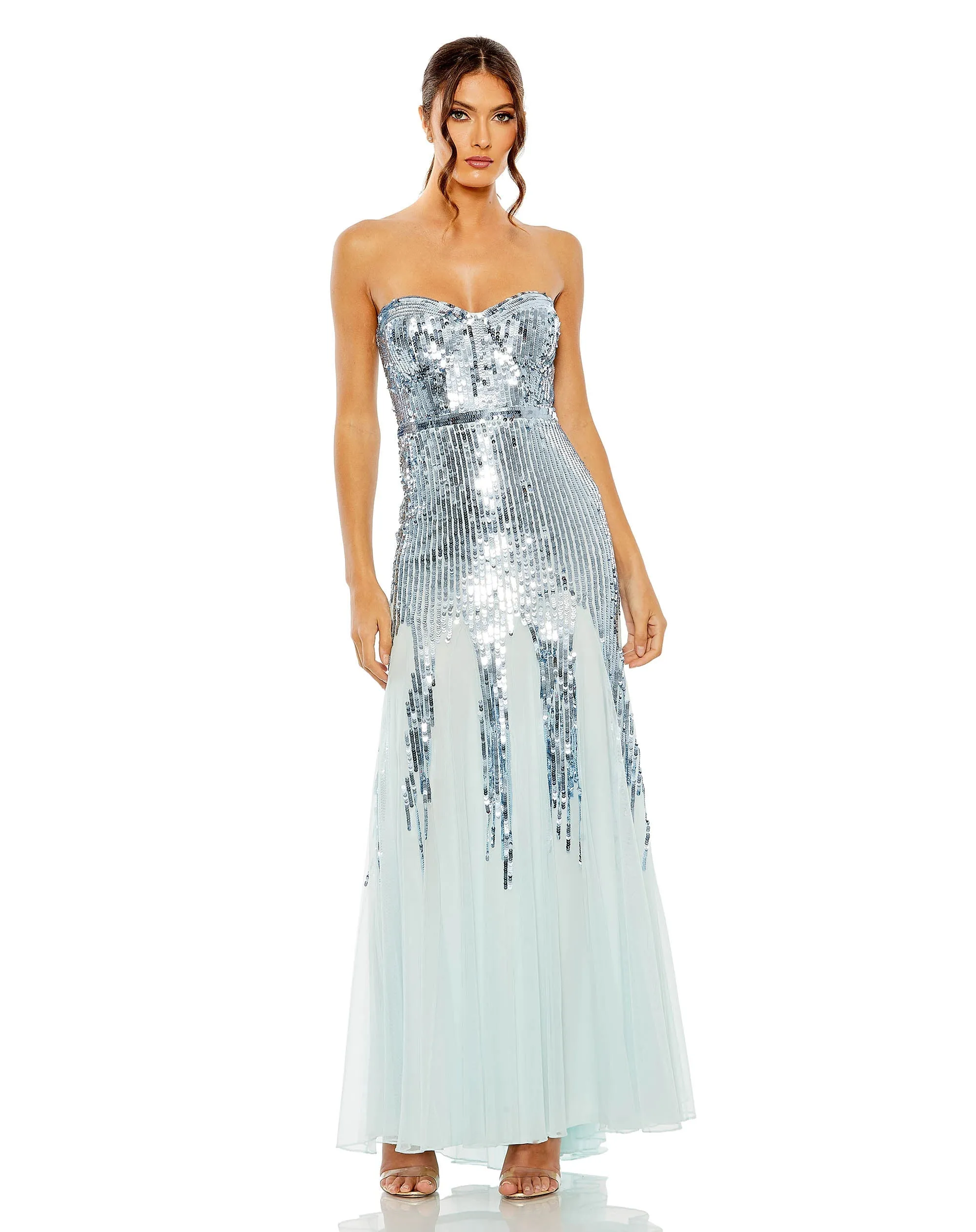 Strapless Sequin Mesh Gown - Rose Gold