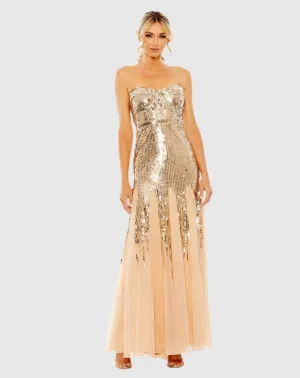 Strapless Sequin Mesh Gown - Rose Gold