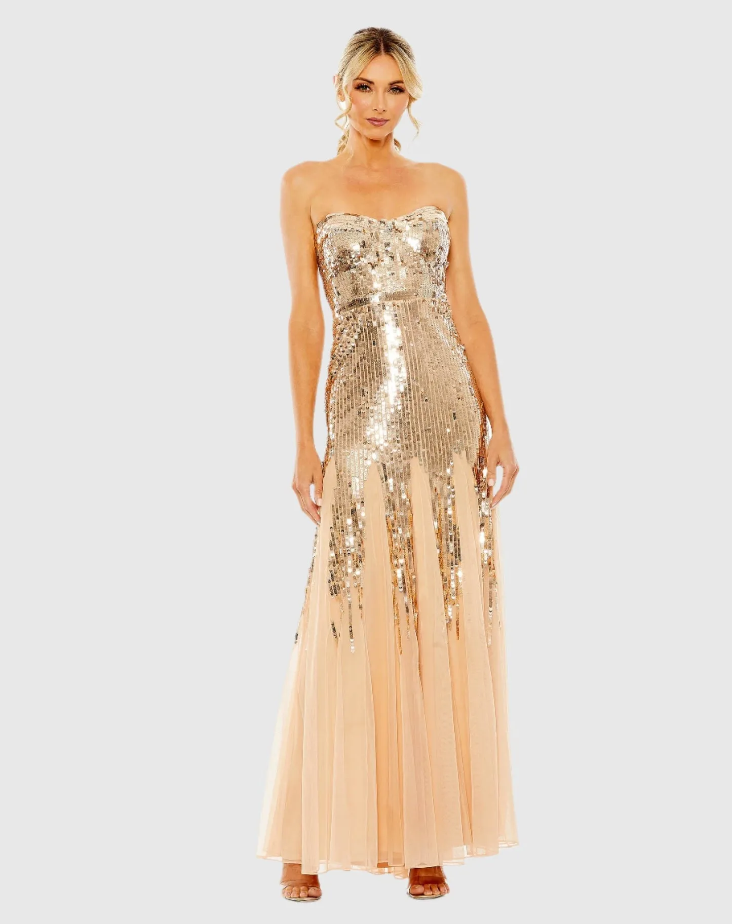 Strapless Sequin Mesh Gown - Rose Gold
