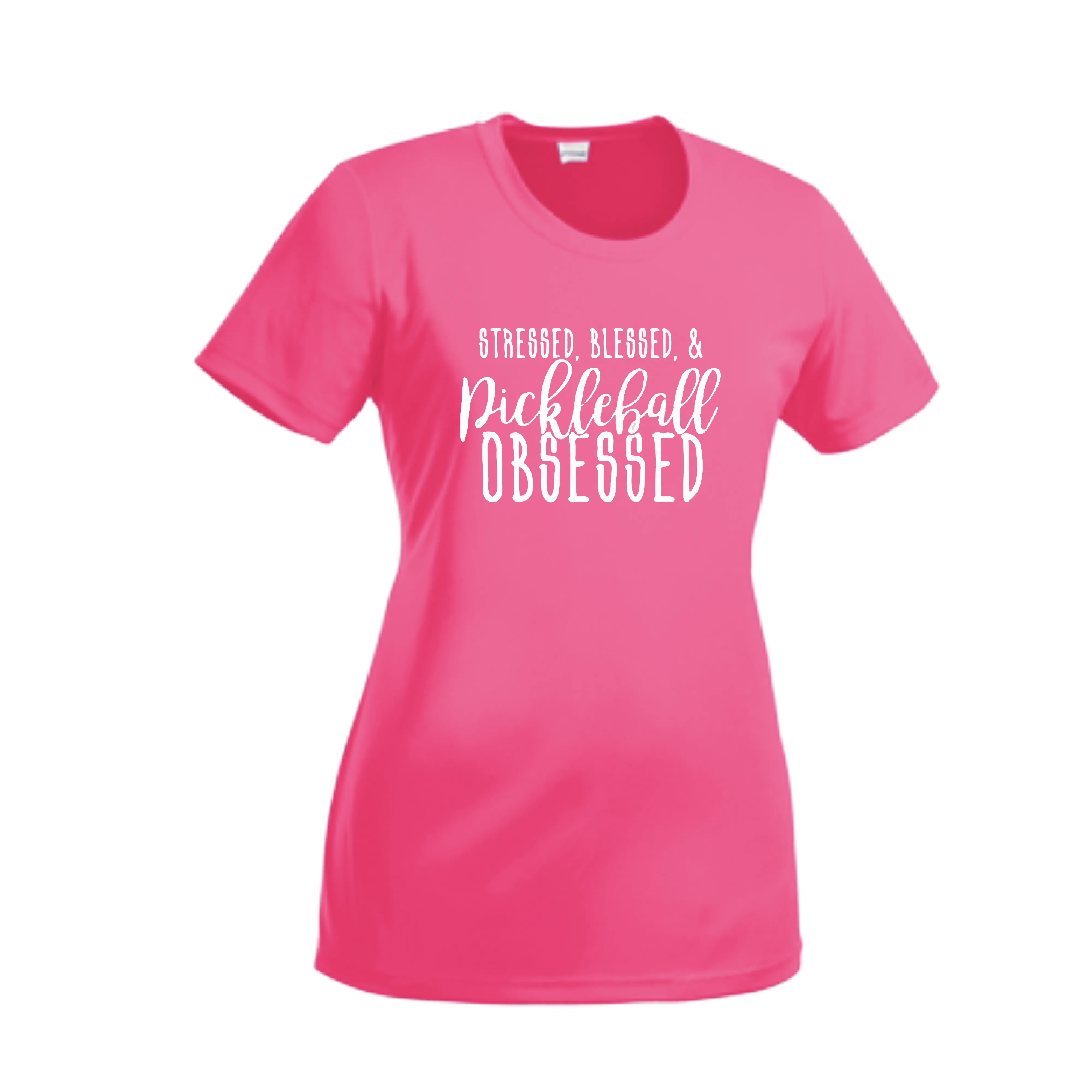 Stressed Blessed & Pickleball Obsessed | Women’s Short Sleeve Crewneck Pickleball Shirts | 100% Polyester