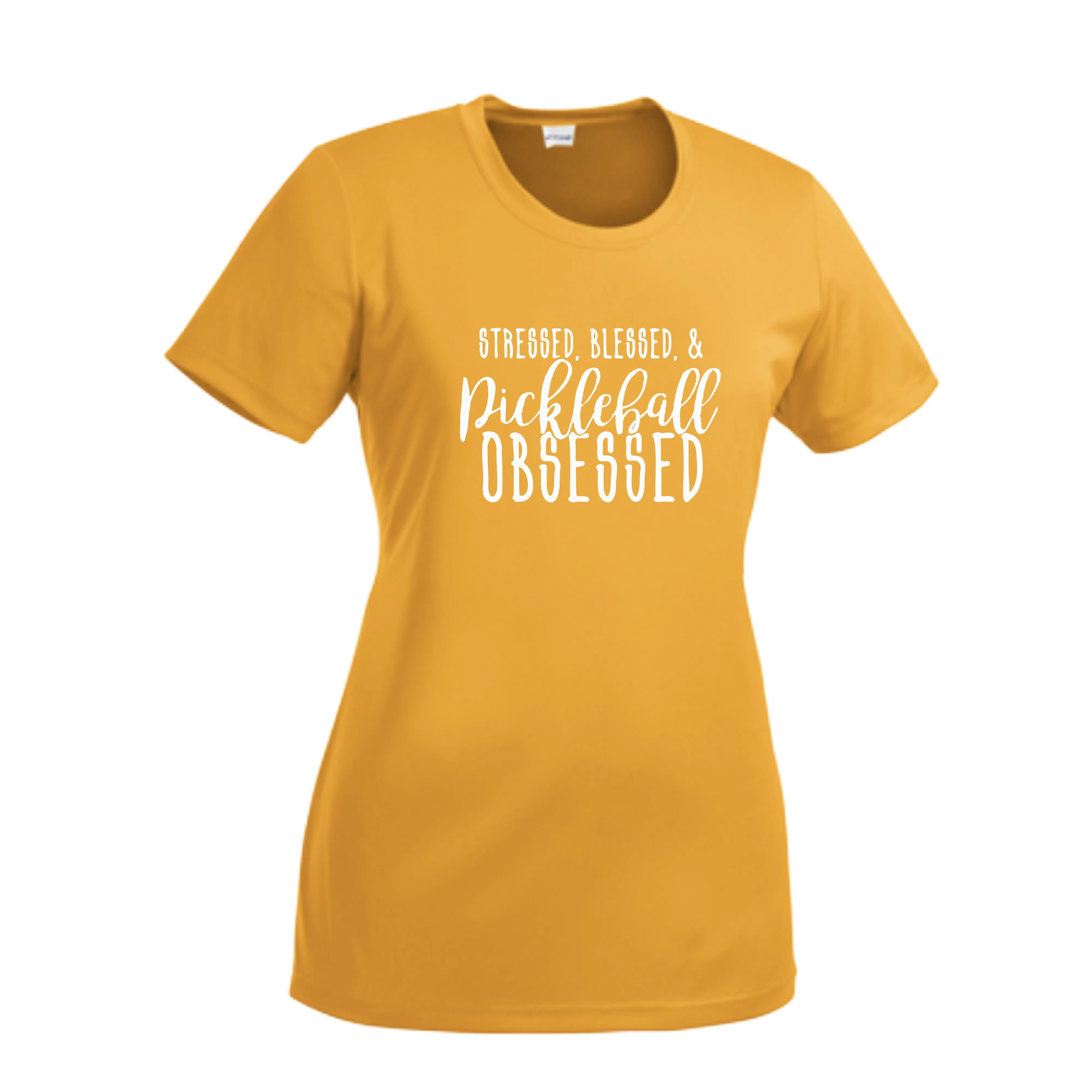 Stressed Blessed & Pickleball Obsessed | Women’s Short Sleeve Crewneck Pickleball Shirts | 100% Polyester
