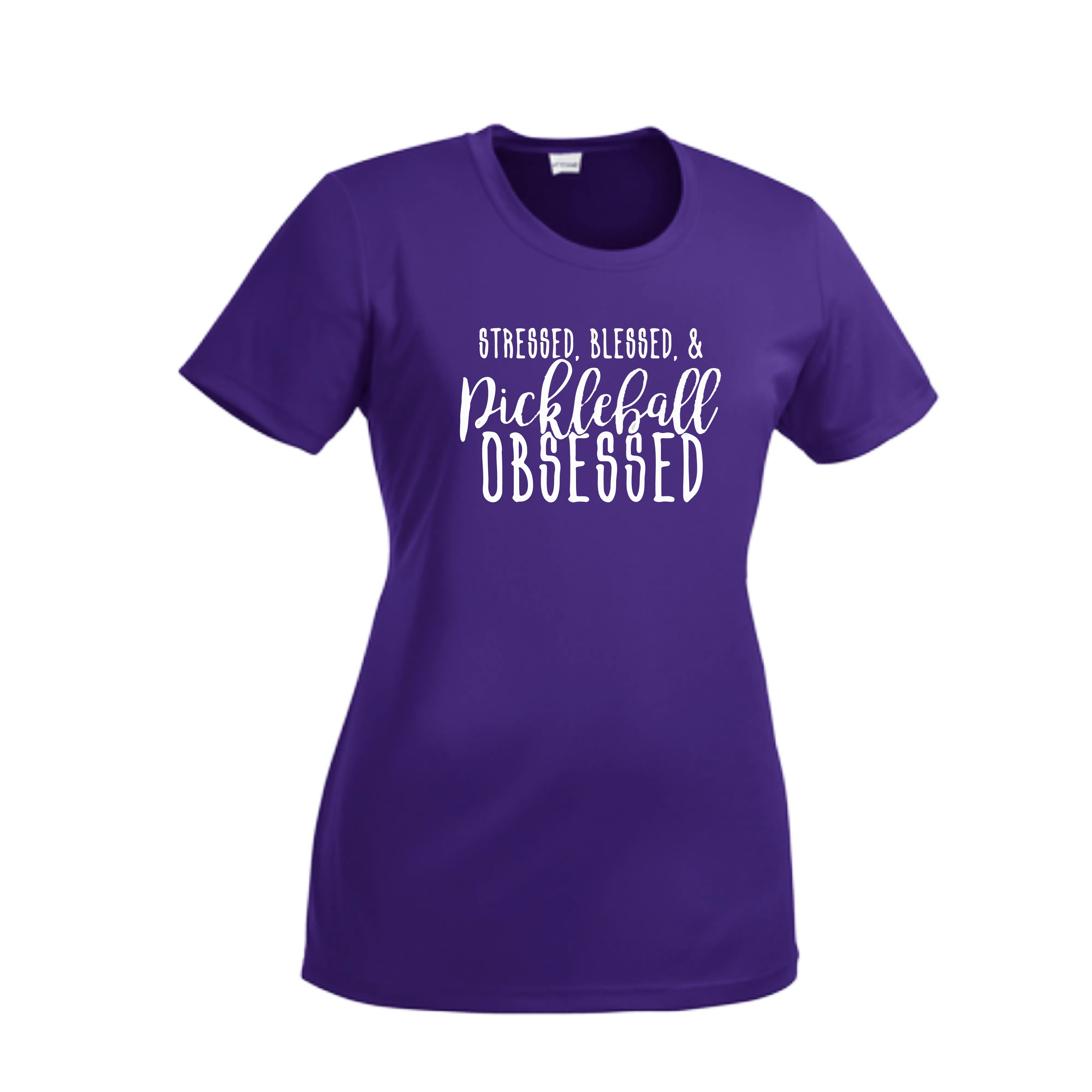 Stressed Blessed & Pickleball Obsessed | Women’s Short Sleeve Crewneck Pickleball Shirts | 100% Polyester
