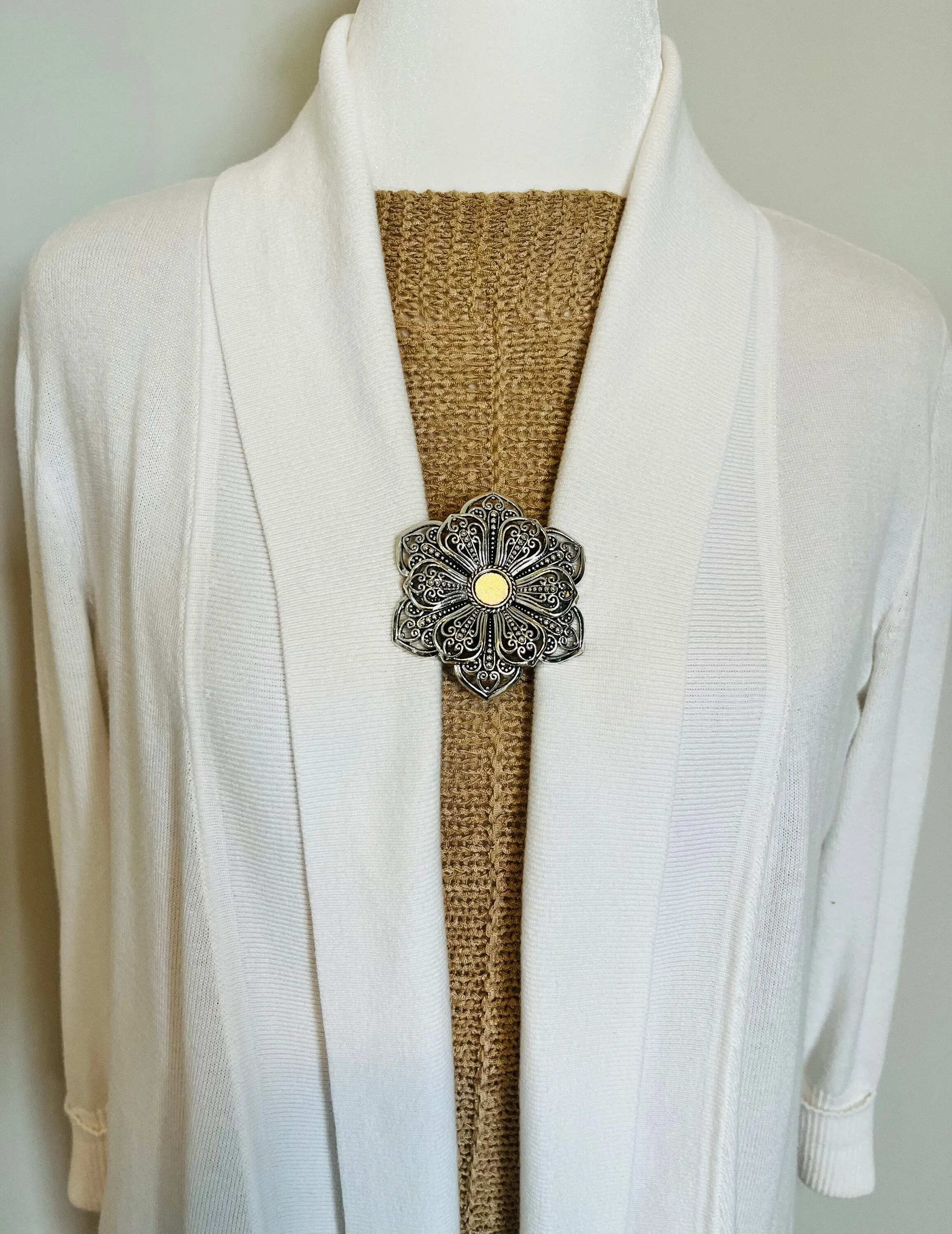 Sweater Clips Flower Cardigan Clasp Silver Sweater Clip Cosplay Clips Cloak Clasps Jewelry Gift Gifts for Her by Fabulici