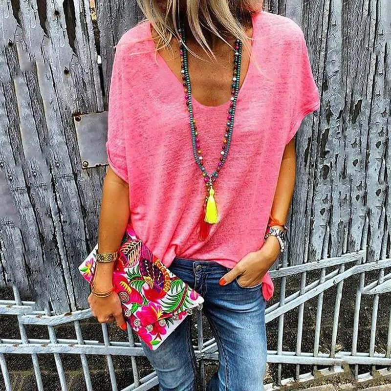 V-neck Low Cut Loose T-shirt
