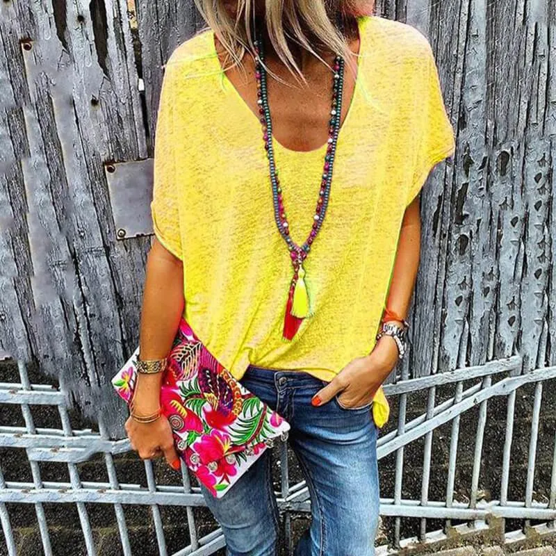 V-neck Low Cut Loose T-shirt