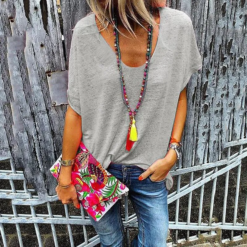 V-neck Low Cut Loose T-shirt