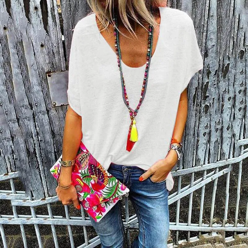 V-neck Low Cut Loose T-shirt
