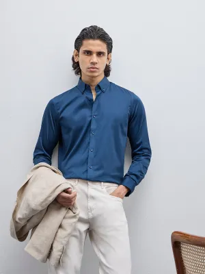 WES Formals Teal Slim-Fit Cotton-Blend Shirt