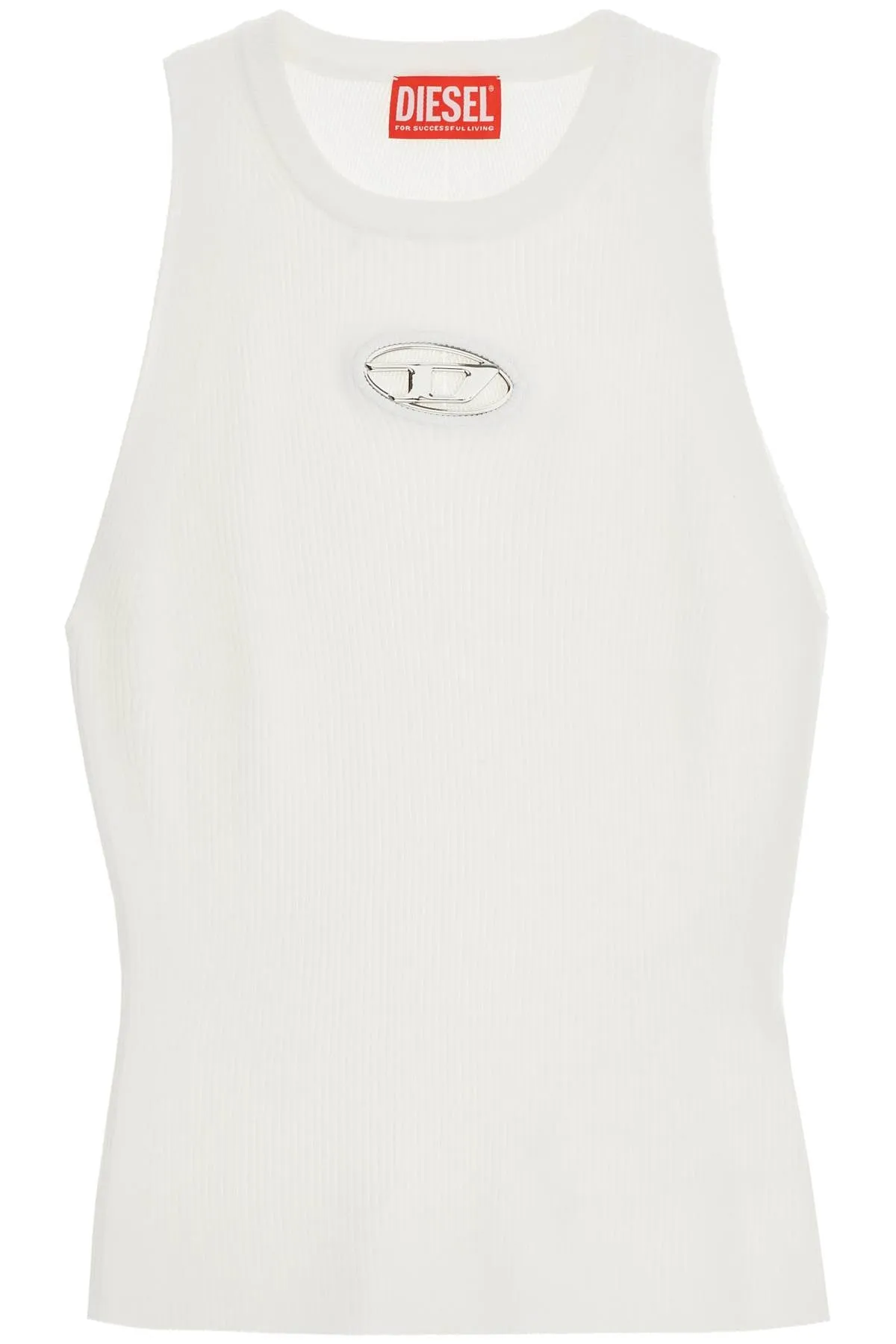 white sleeveless ribbed viscose top with metallic insert A17450 0DLAX WHITE