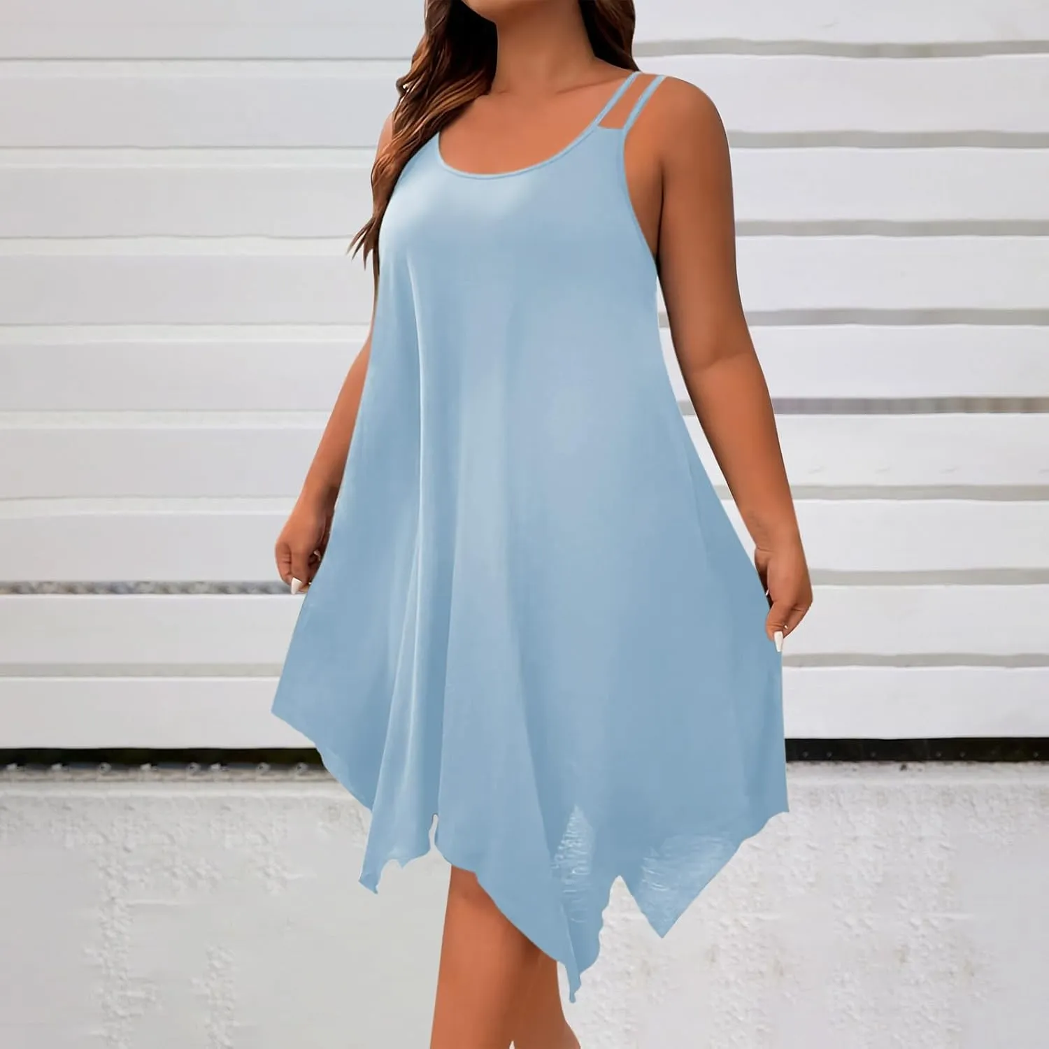 Women's Boho Flowy Midi Dress Plus Size Summer Casual Sleeveless Cami Dress Beach Vacation Swing Sundresses