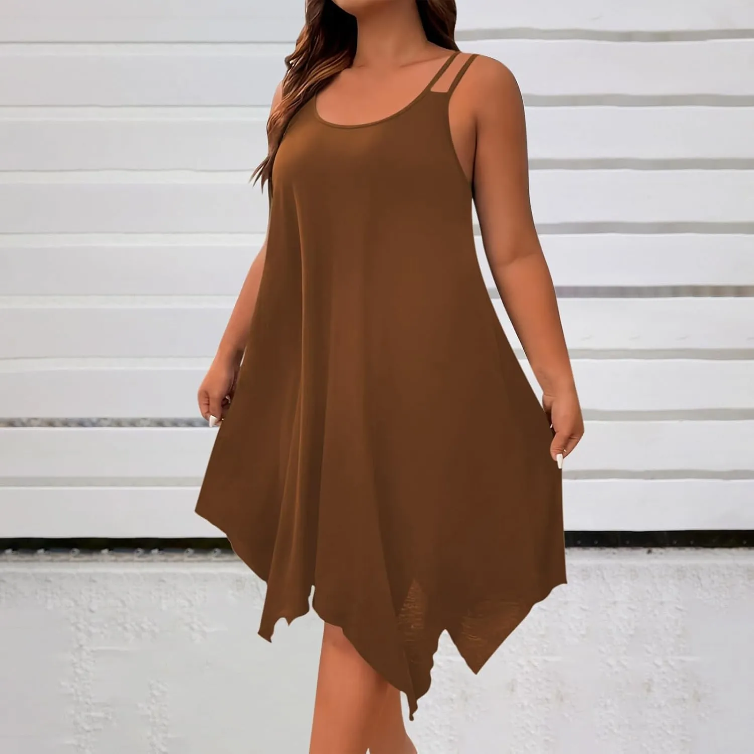 Women's Boho Flowy Midi Dress Plus Size Summer Casual Sleeveless Cami Dress Beach Vacation Swing Sundresses