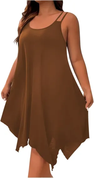 Women's Boho Flowy Midi Dress Plus Size Summer Casual Sleeveless Cami Dress Beach Vacation Swing Sundresses