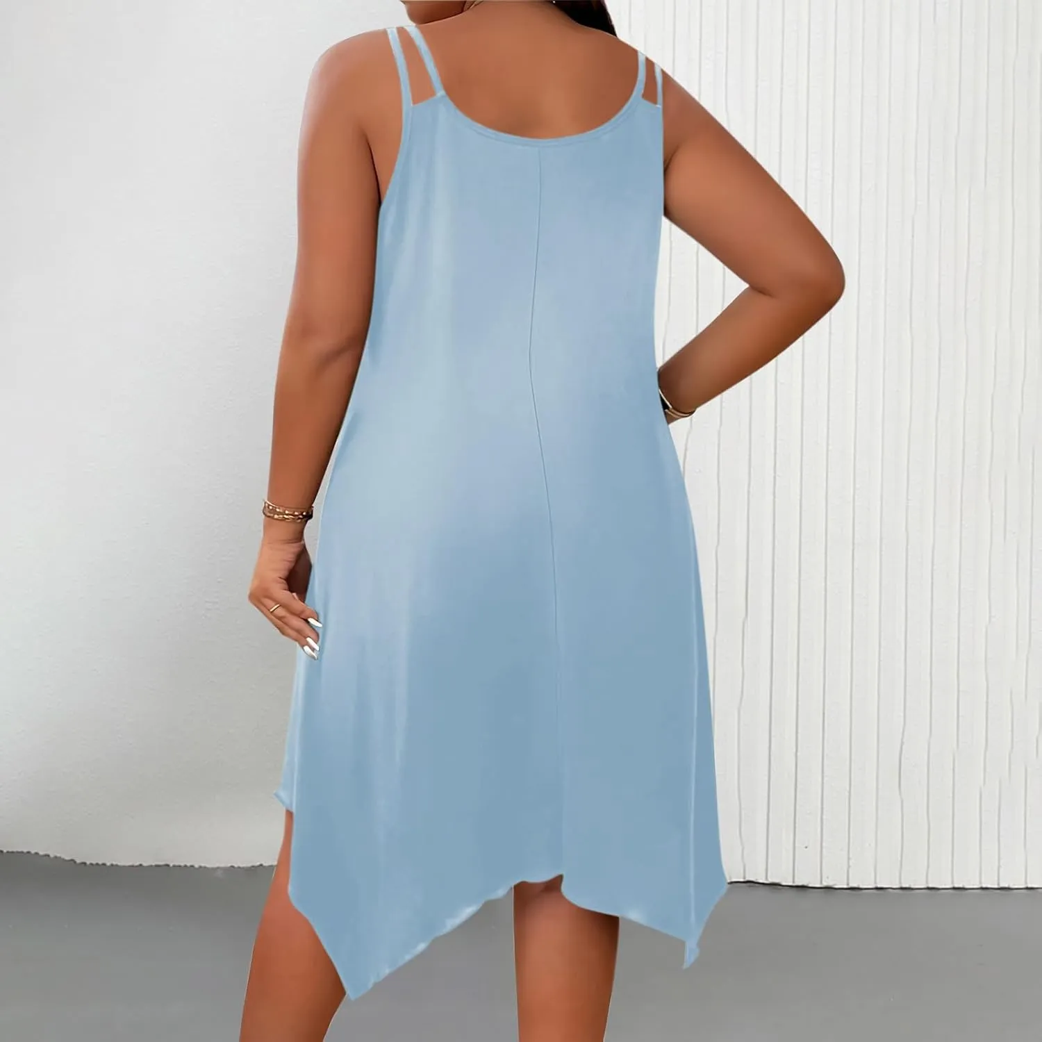 Women's Boho Flowy Midi Dress Plus Size Summer Casual Sleeveless Cami Dress Beach Vacation Swing Sundresses