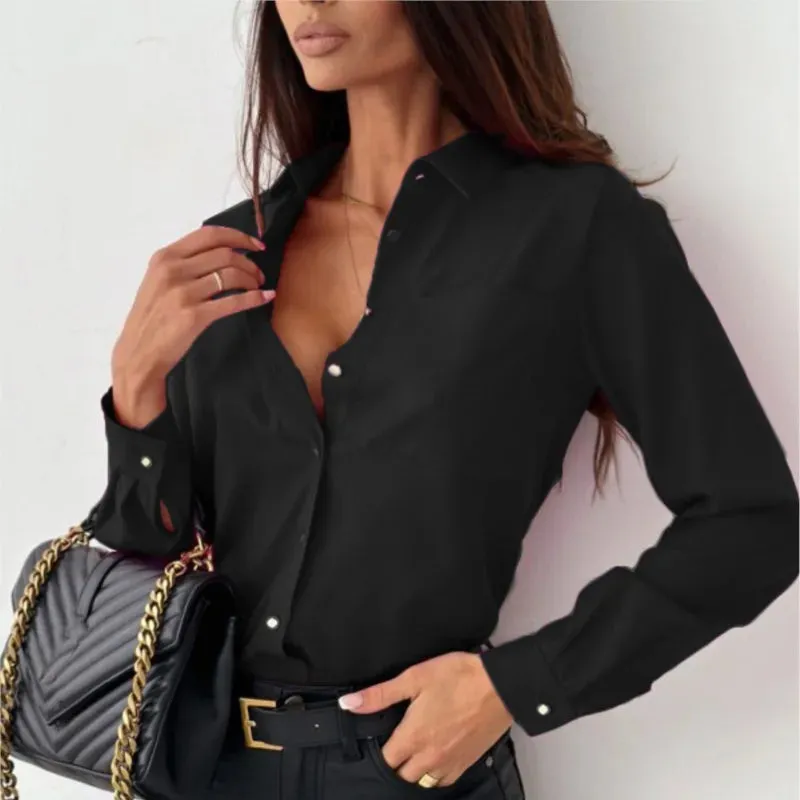 Womens Button-Down Shirt  Tailored Fit  Cotton Blend  Long Sleeve  Classic Collar