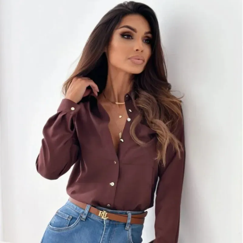 Womens Button-Down Shirt  Tailored Fit  Cotton Blend  Long Sleeve  Classic Collar