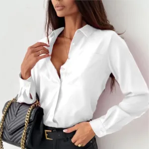 Womens Button-Down Shirt  Tailored Fit  Cotton Blend  Long Sleeve  Classic Collar