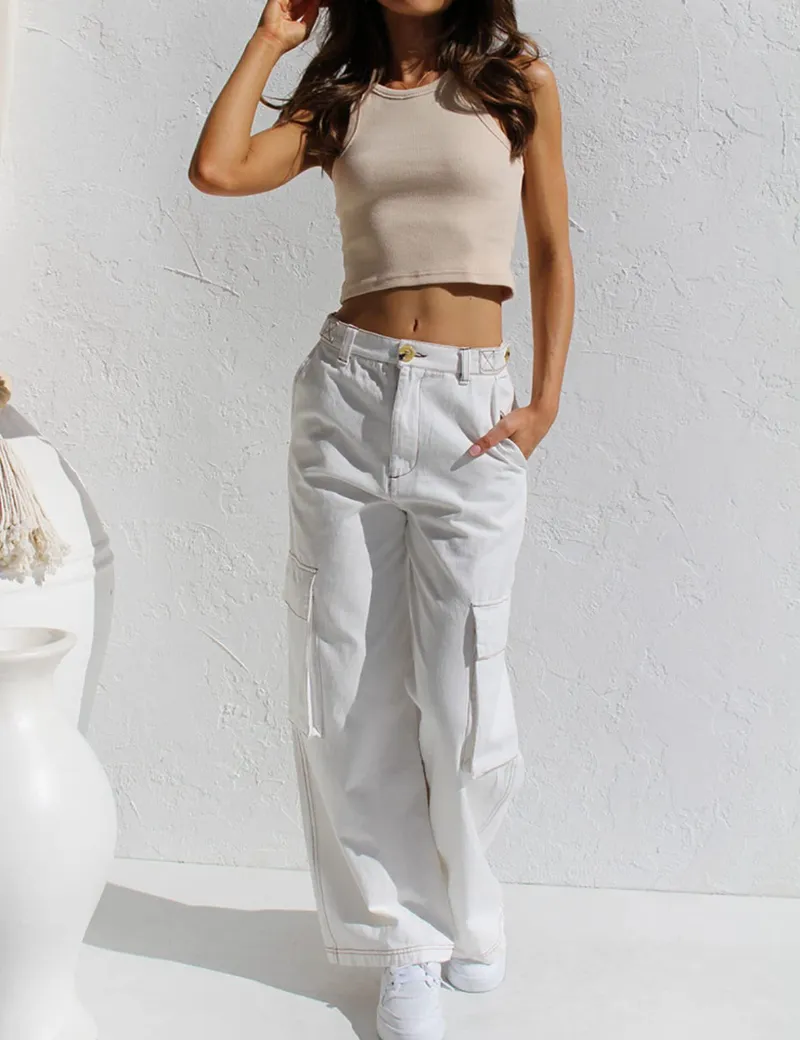 Women's Cargo Pants  High Waisted Wide Leg Jeans Streetwear with Pockets