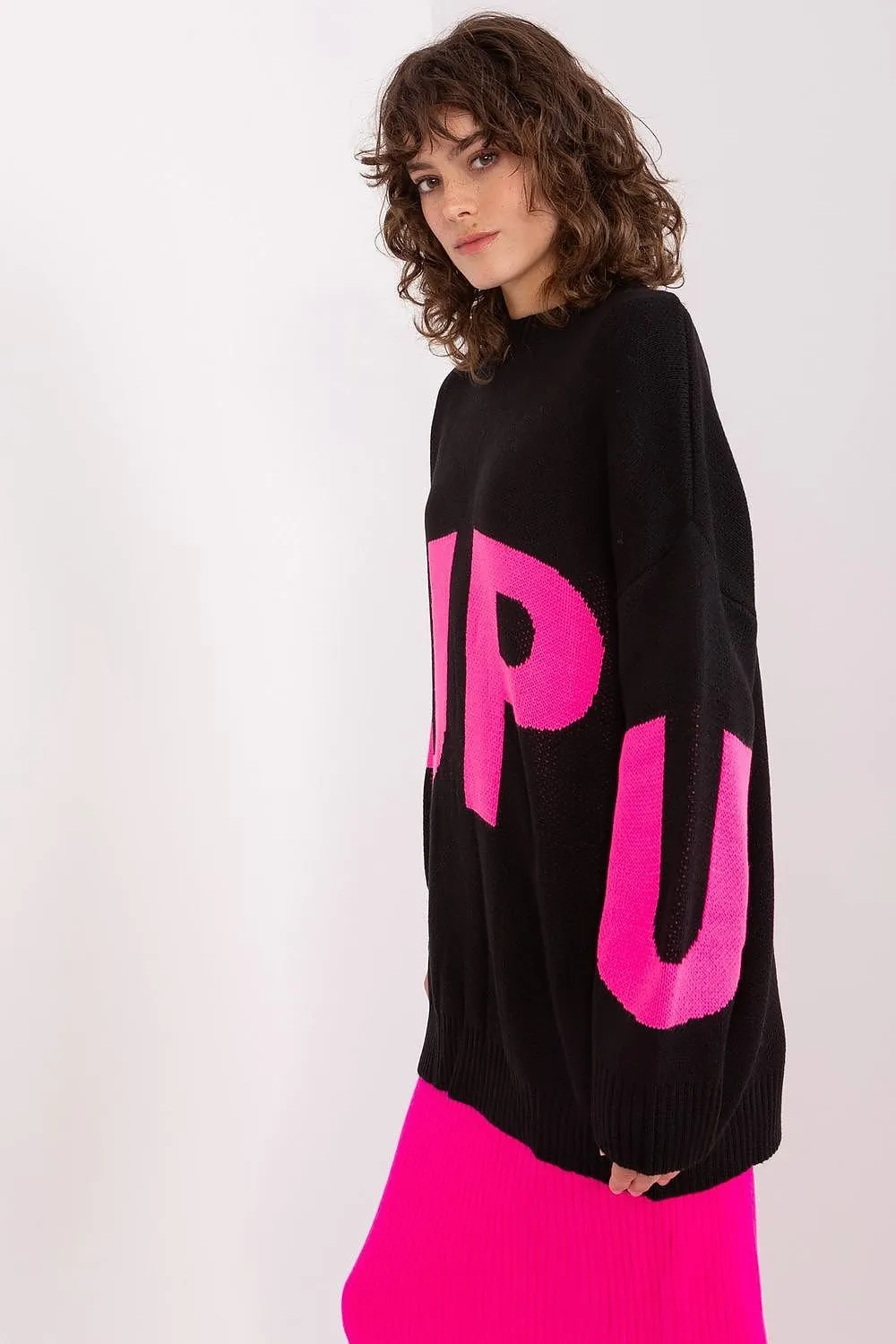 Women's casual front print long sweater