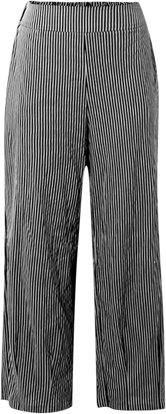 Women's Linen Pants Baggy Casual Summer Solid Color Boho Plus Size High Waist Linen Pants 2025 Work Trousers with Pockets