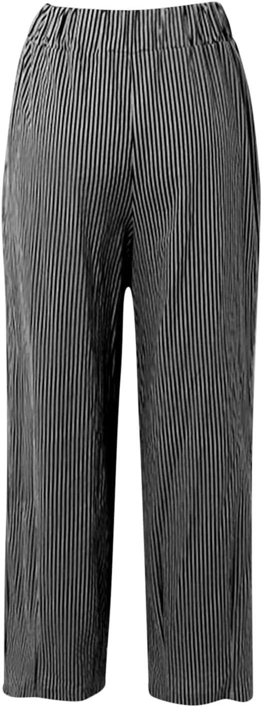 Women's Linen Pants Baggy Casual Summer Solid Color Boho Plus Size High Waist Linen Pants 2025 Work Trousers with Pockets