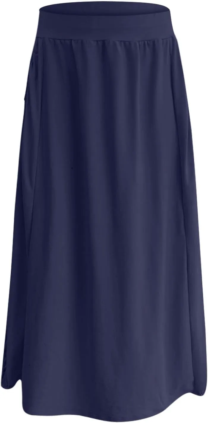 Womens Summer Long Maxi Skirt Solid A Line Pleated Elastic Waist Skirts 2025 Trendy Casual Beach Skorts with Pockets