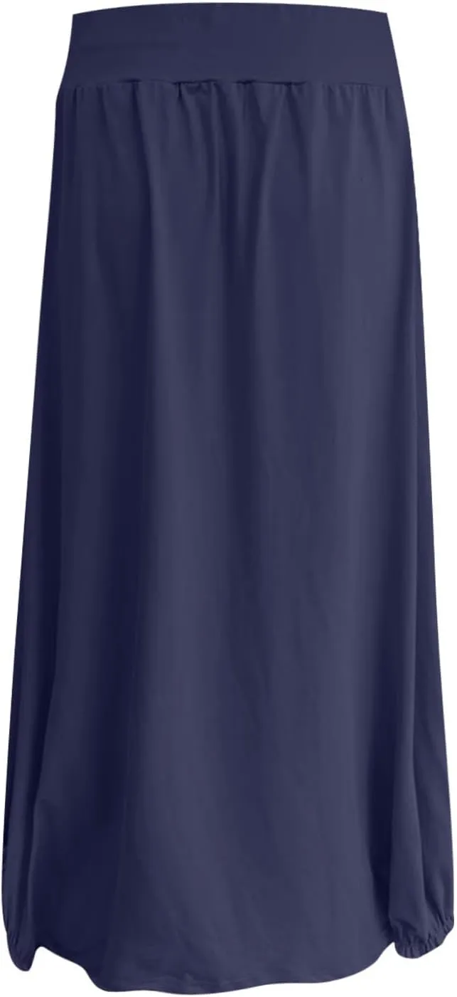 Womens Summer Long Maxi Skirt Solid A Line Pleated Elastic Waist Skirts 2025 Trendy Casual Beach Skorts with Pockets